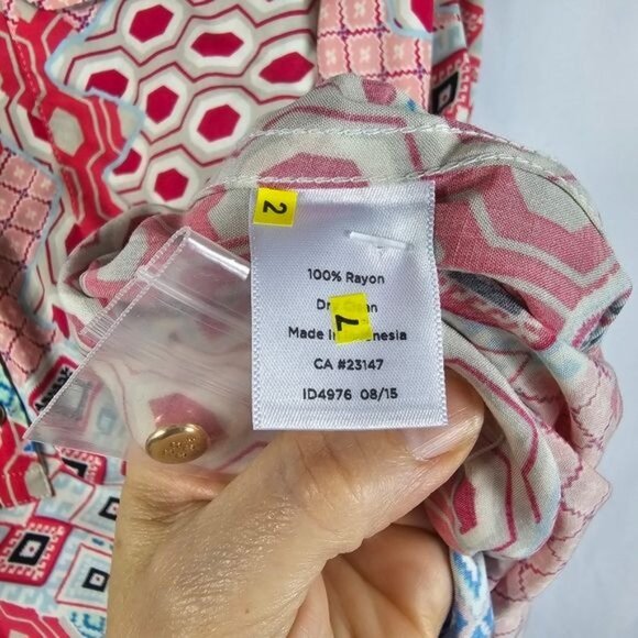 Talbots Geometric Button Up Blouse 2XP Multicolor Patchwork Roll Tab Sleeves NWT - Picture 7 of 10